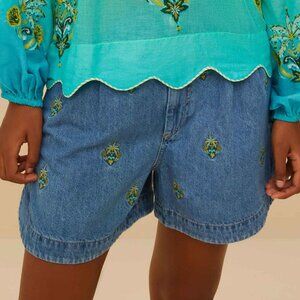 Embroidery Palmtree Denim Short